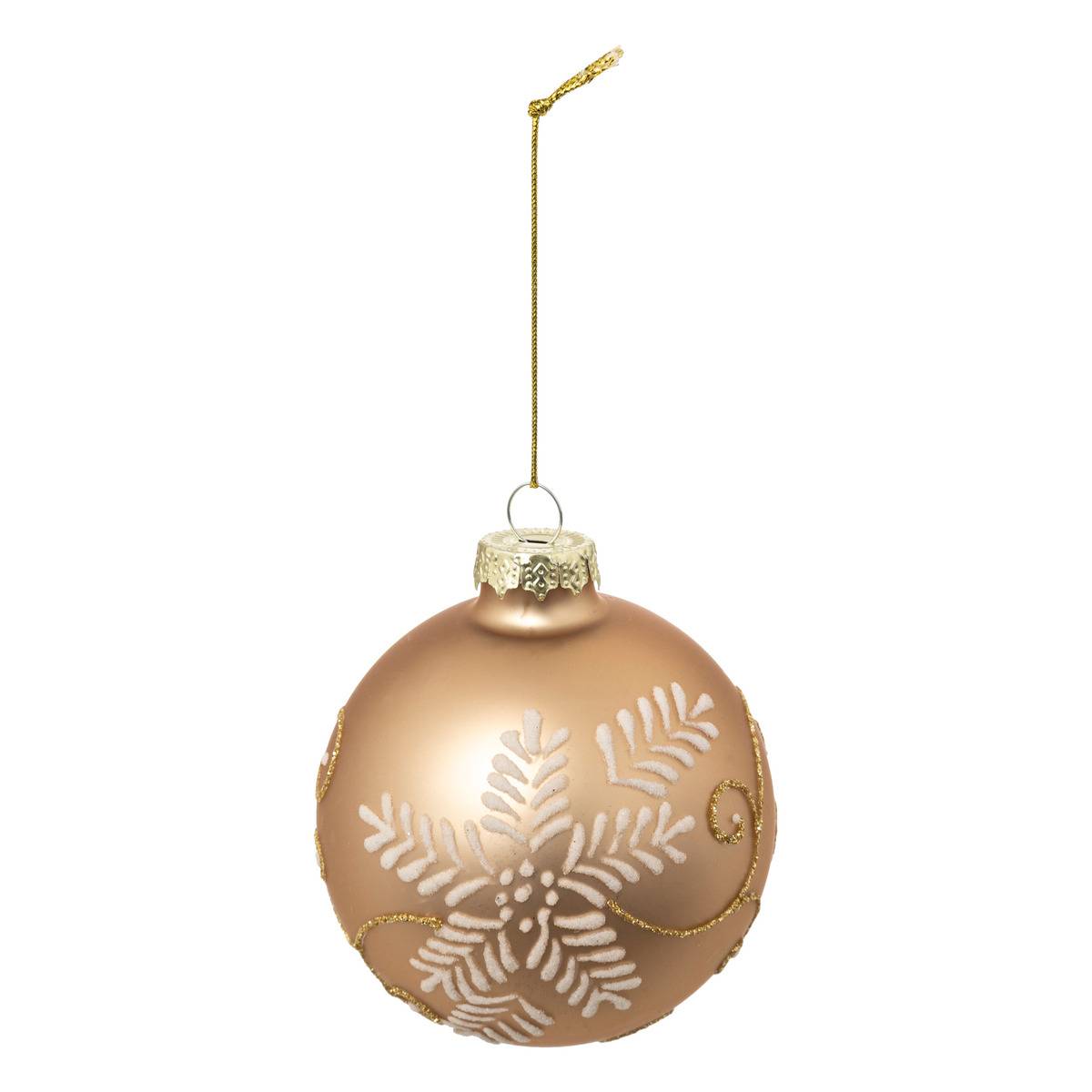 Boule de Noël en verre fleur effet neige or D. 80 mm, FEERIC LIGHTS & CHRISTMAS