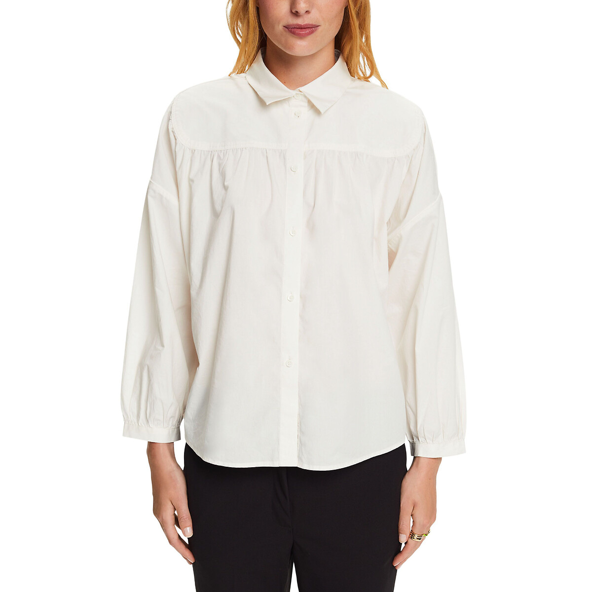 Cotton gathered shirt, ecru, Esprit | La Redoute