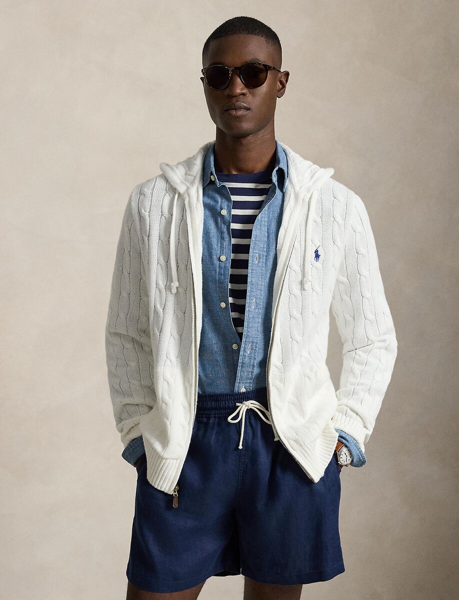 Pull zippé, à capuche, en maille torsadée, POLO RALPH LAUREN