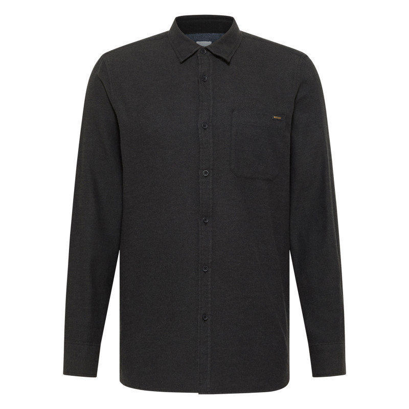 Chemise en coton noire avec un col chemise et poche sur la poitrine, MUSTANG