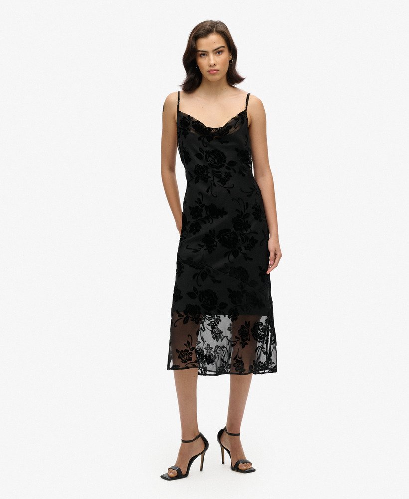 Robe à enfiler mi-longue effet dévoré à col bénitier, SUPERDRY