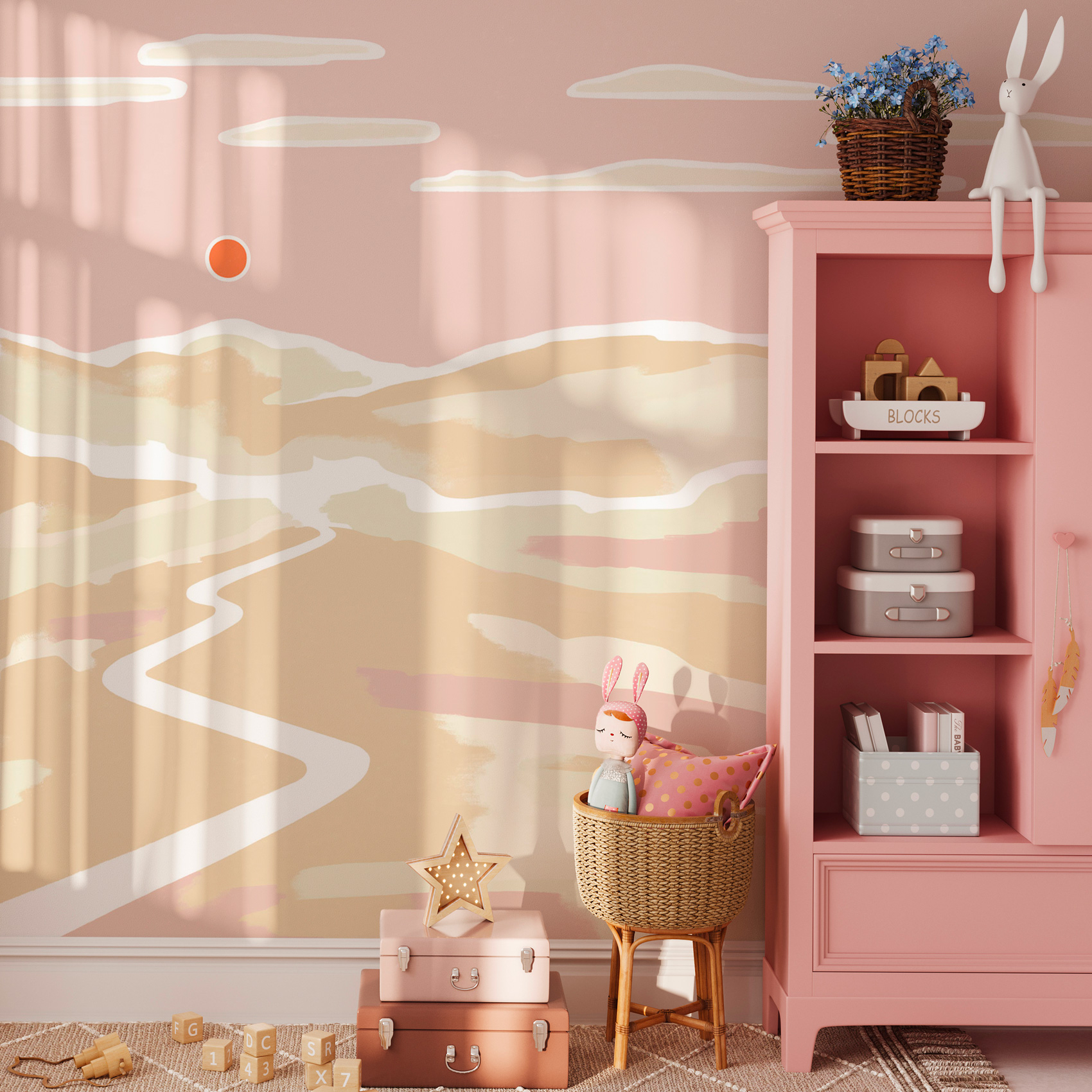 Papier peint panoramique Soleil couchant, Rose 225 x 250cm, ACTE DECO