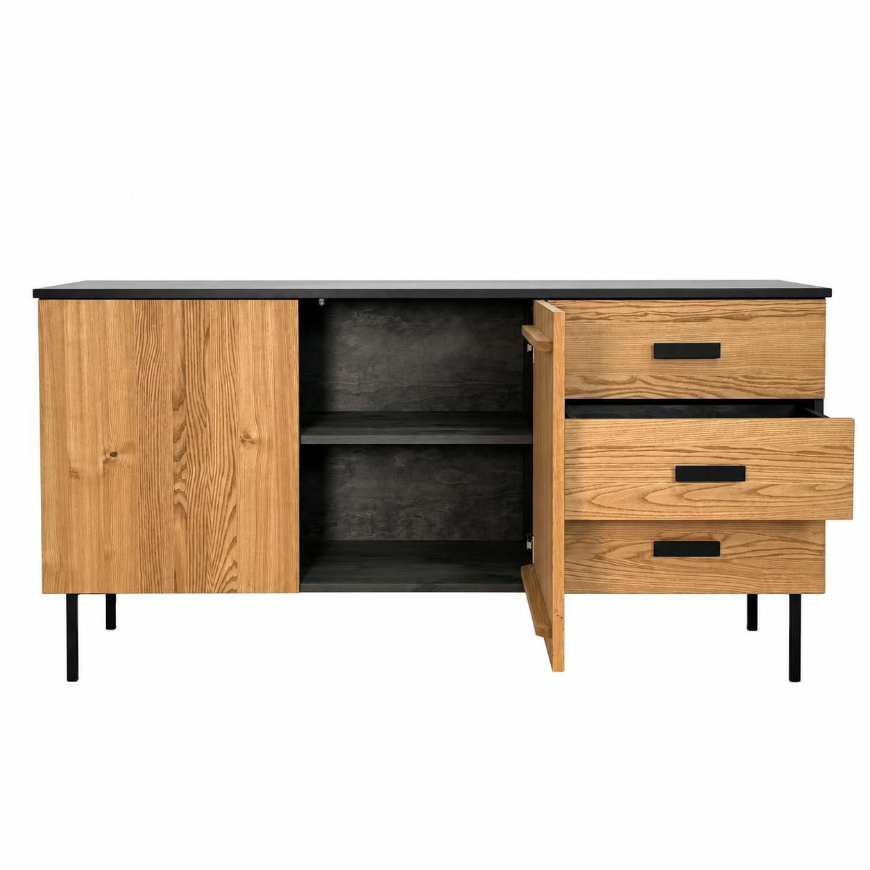 Buffet bas 2 portes en bois bicolore, façade ondulée TARAN, PIER IMPORT