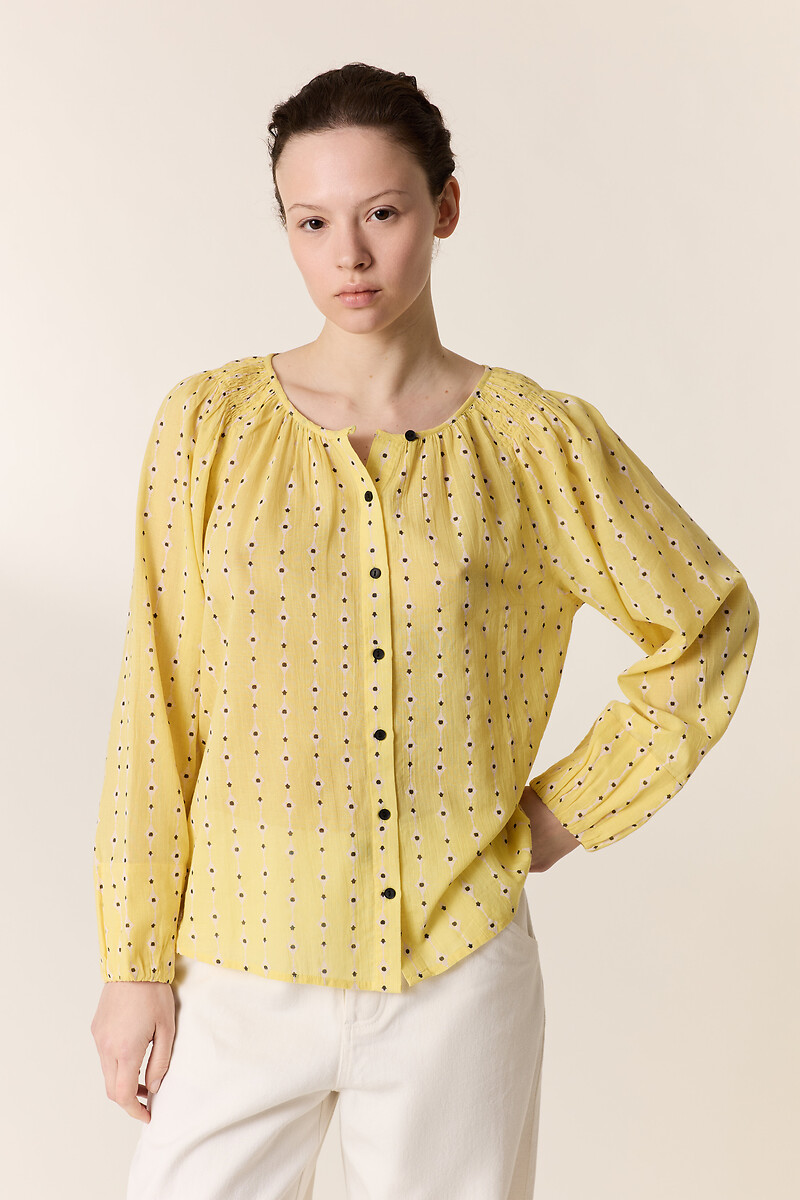 Blouse col rond manches longues imprimée, CODY, LEON & HARPER