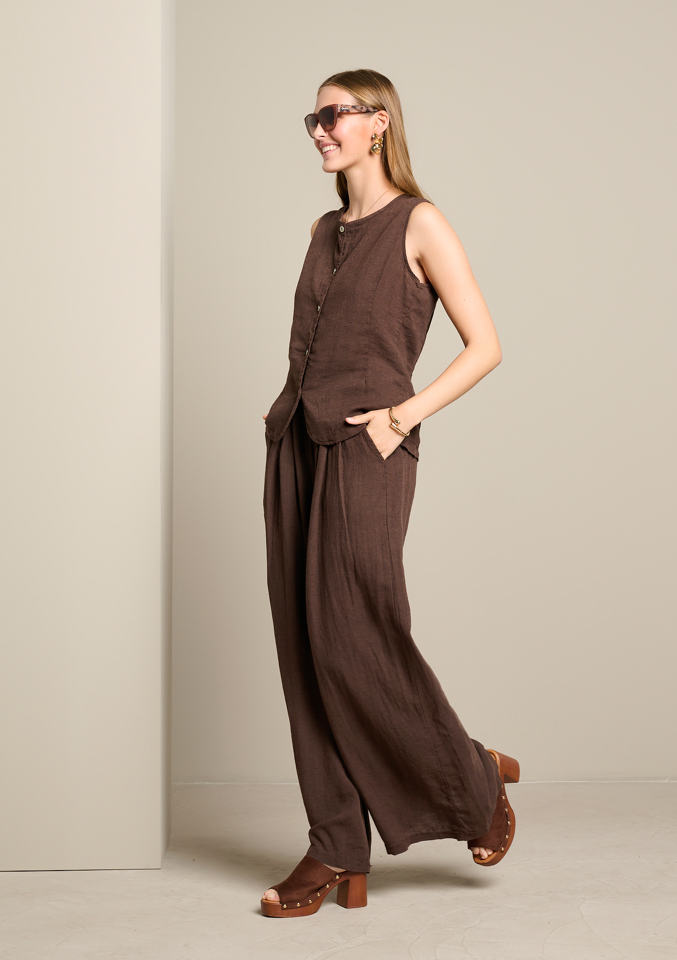 Pantalon large en lin, LOLALIZA