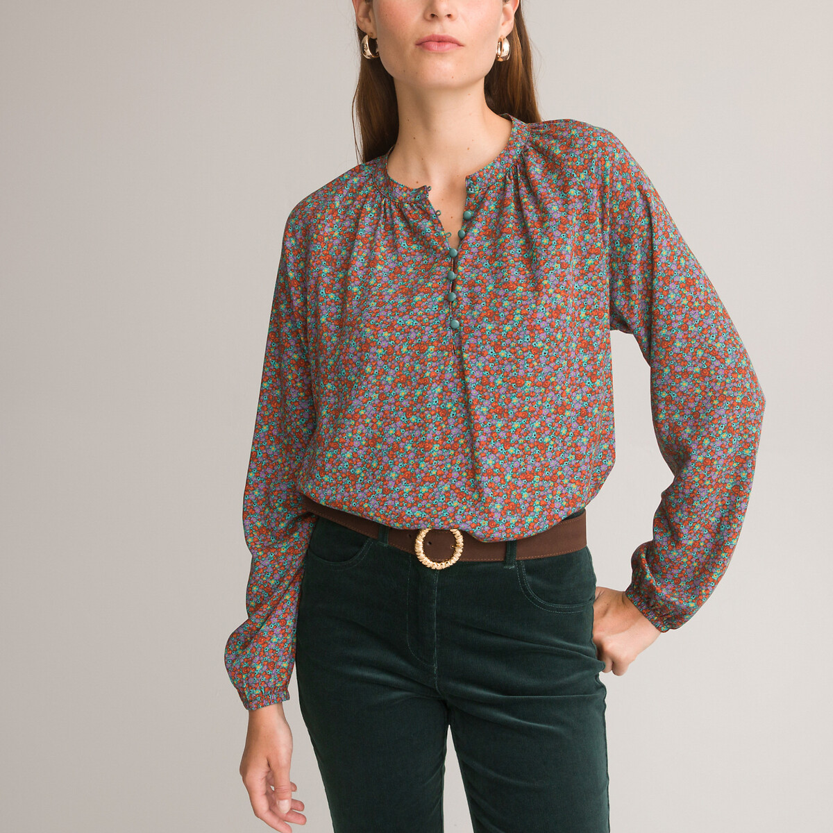 Floral Print Blouse with Long Sleeves