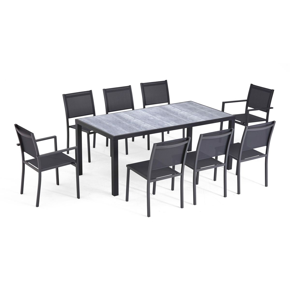 Oviala Table de Jardin carrée en Aluminium et 2 fauteuils 
