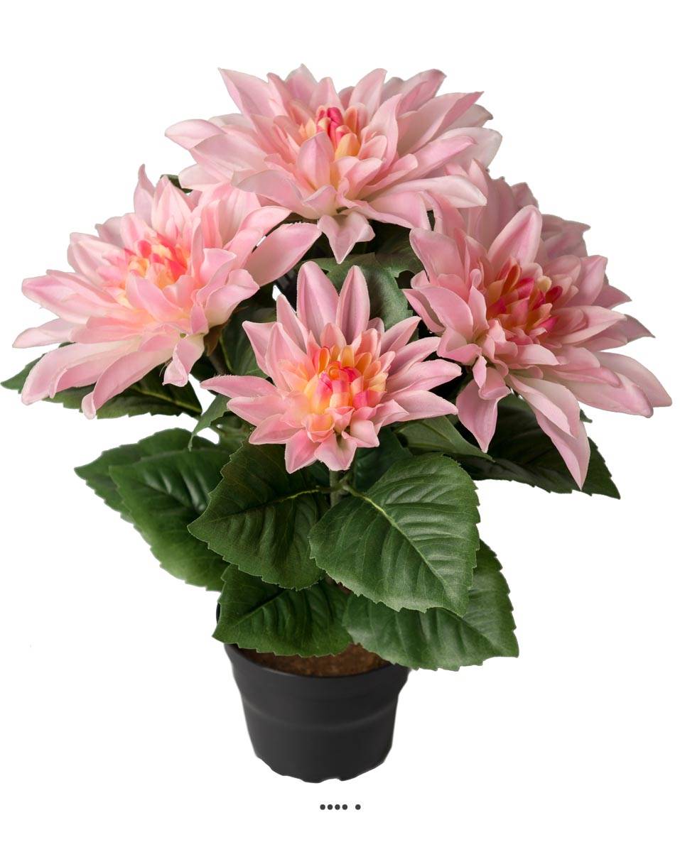 Dalhia commun artificiel en pot, 5 fleurs, ARTIFICIELLES