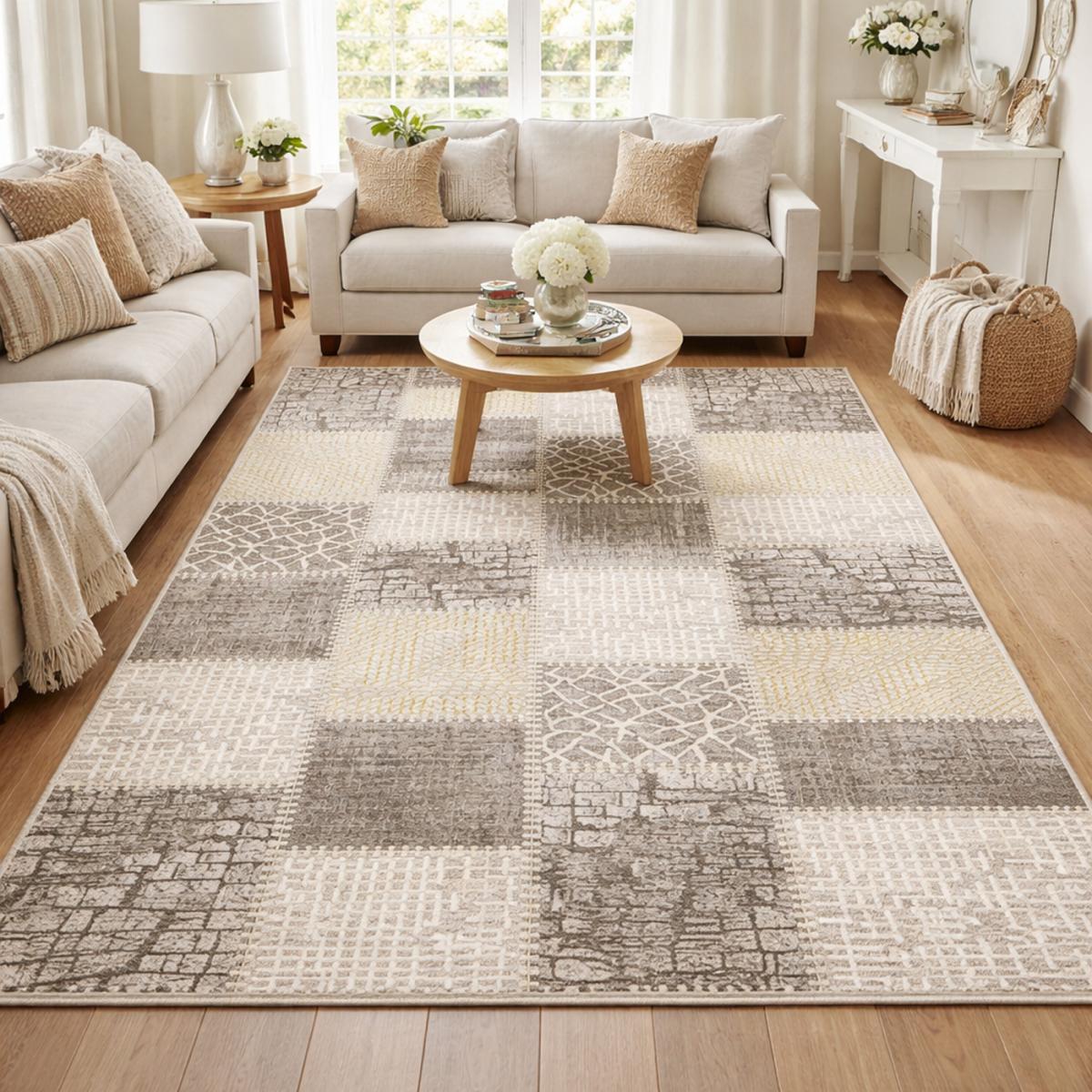 Tapis salon et chambre tissé motif géométrique LYN7 SILICA, UN AMOUR DE TAPIS