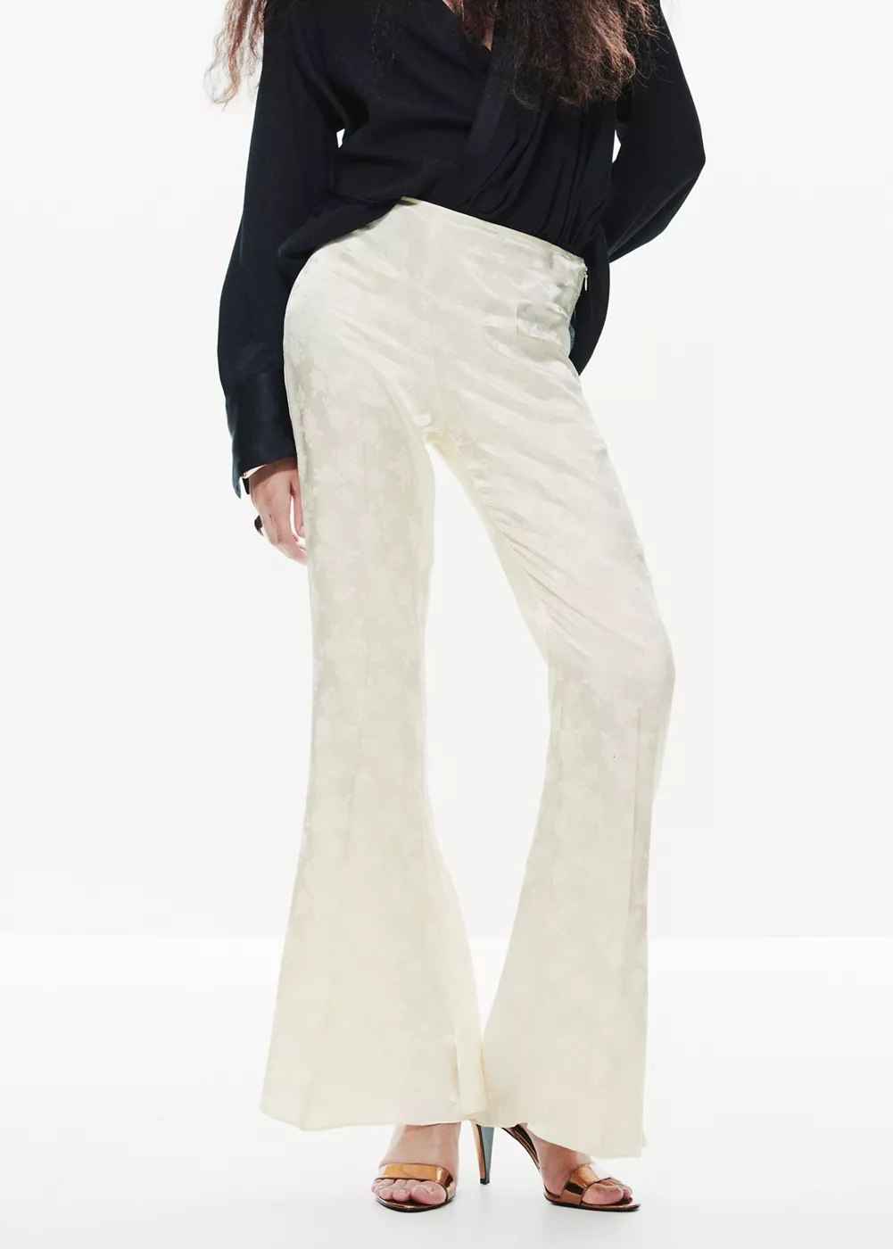 Pantalon flare en jacquard, MANGO