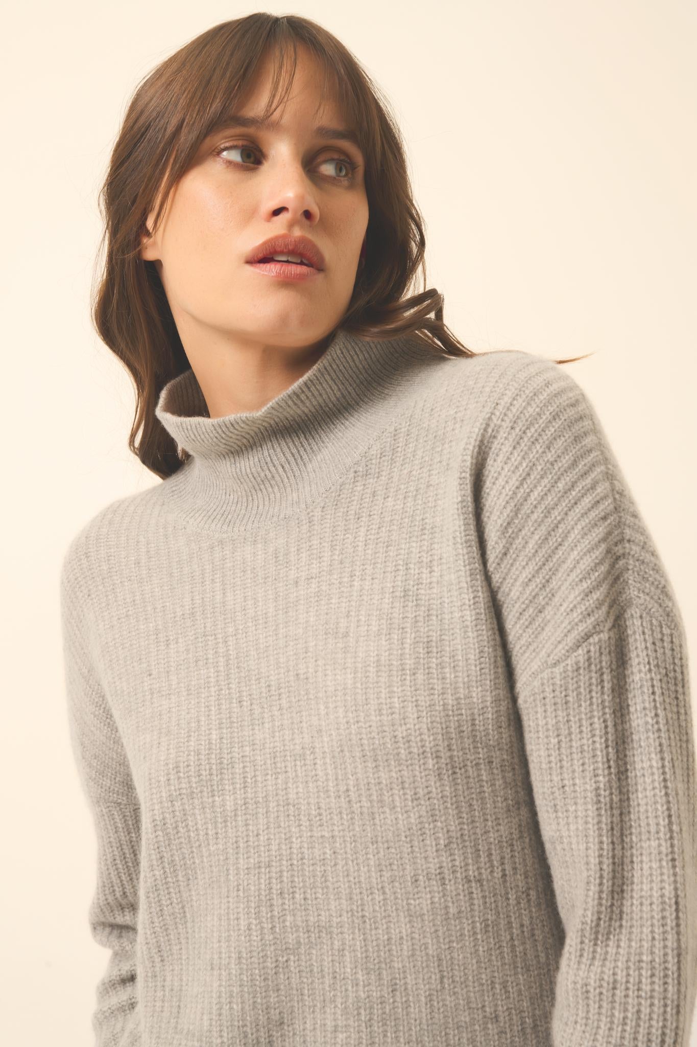 Pull Col Roulé 4 Fils Nuage Chiné Louise, JUST CASHMERE