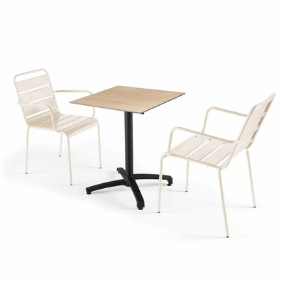 Table en HPL inclinable et 2 fauteuils en métal OVIALA