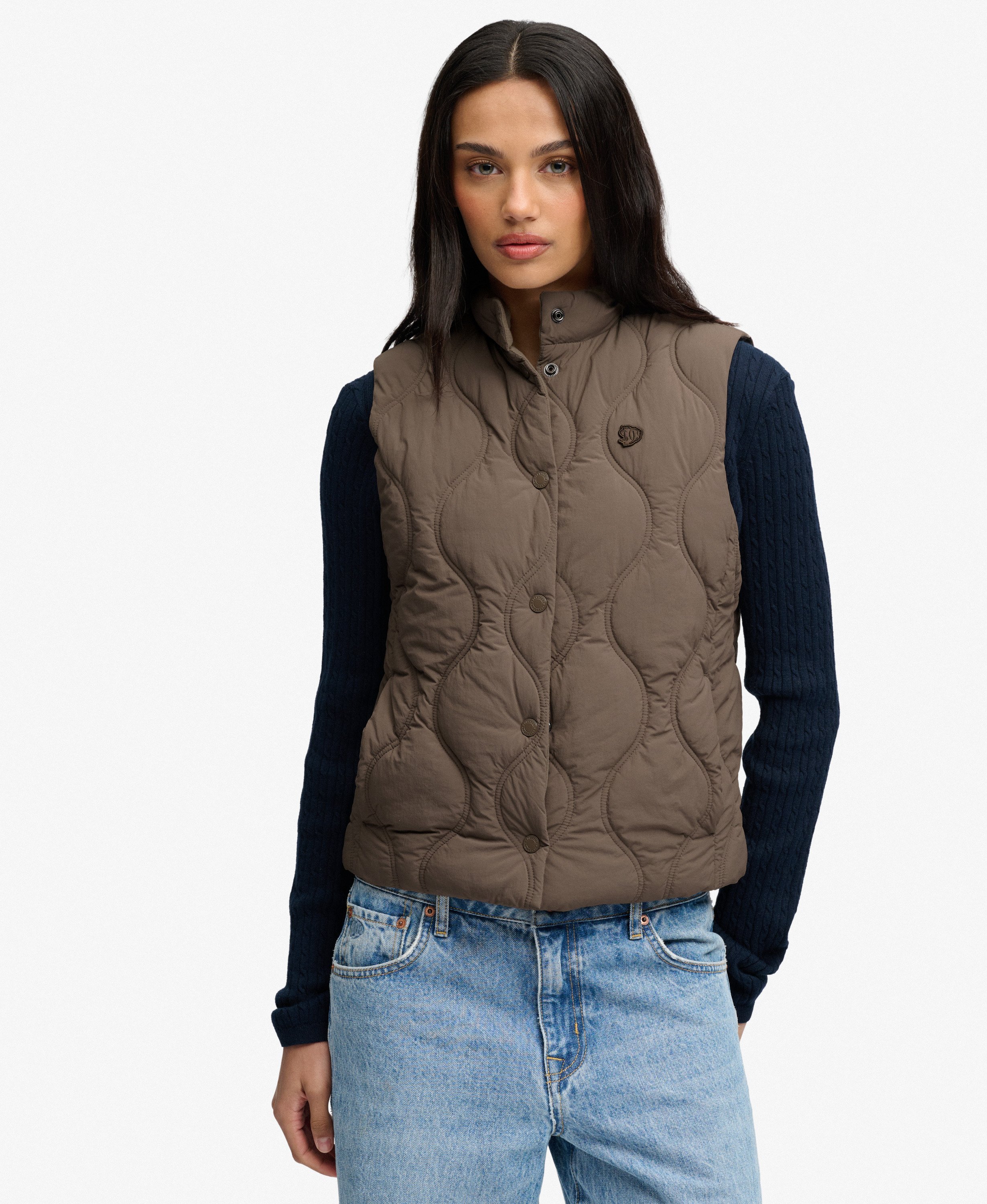 Gilet Matelassé Froissé à Boutons-Pression, SUPERDRY