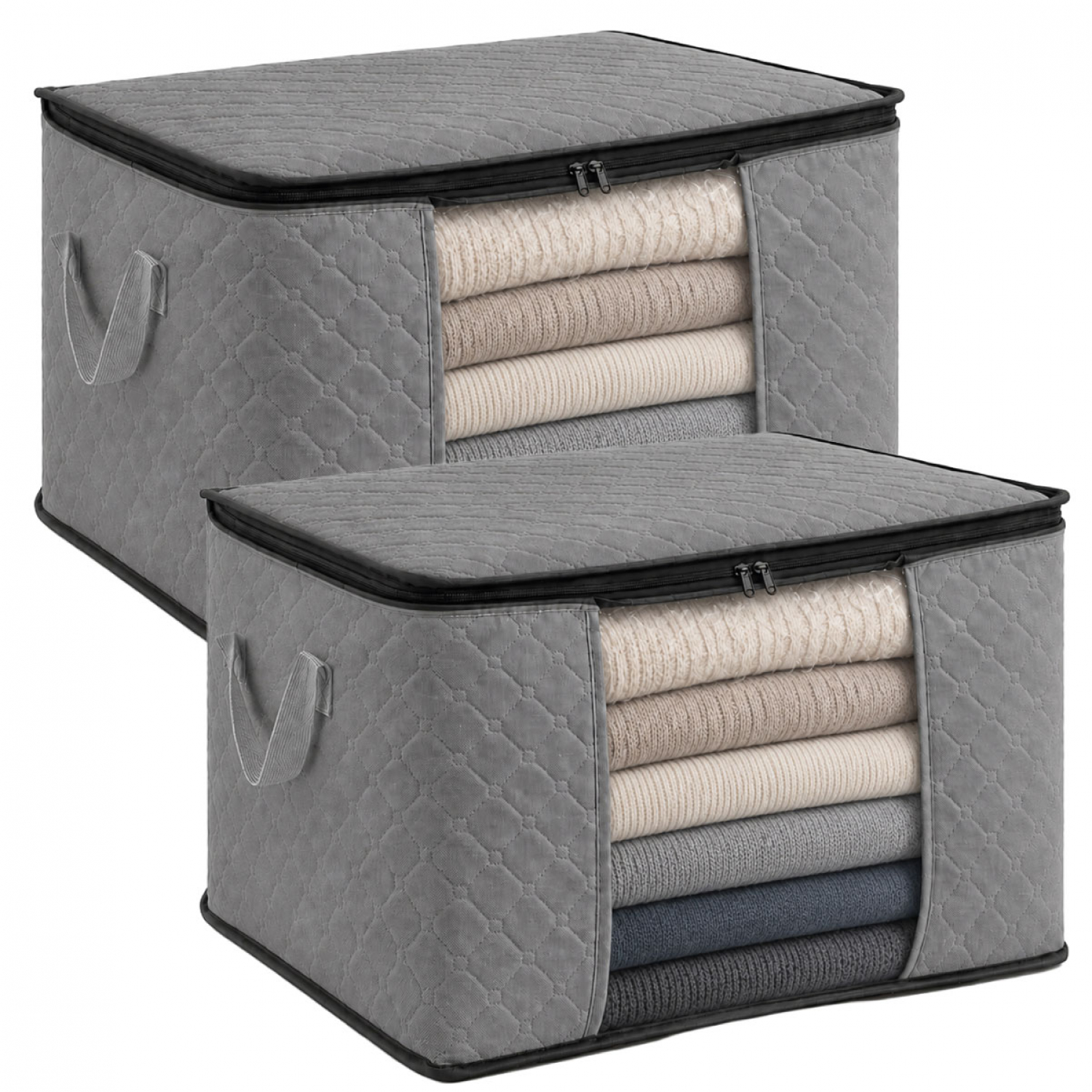 Lot de 2 sacs de rangement pliable pour vêtements, linge de maison avec poignées, VIVEZEN