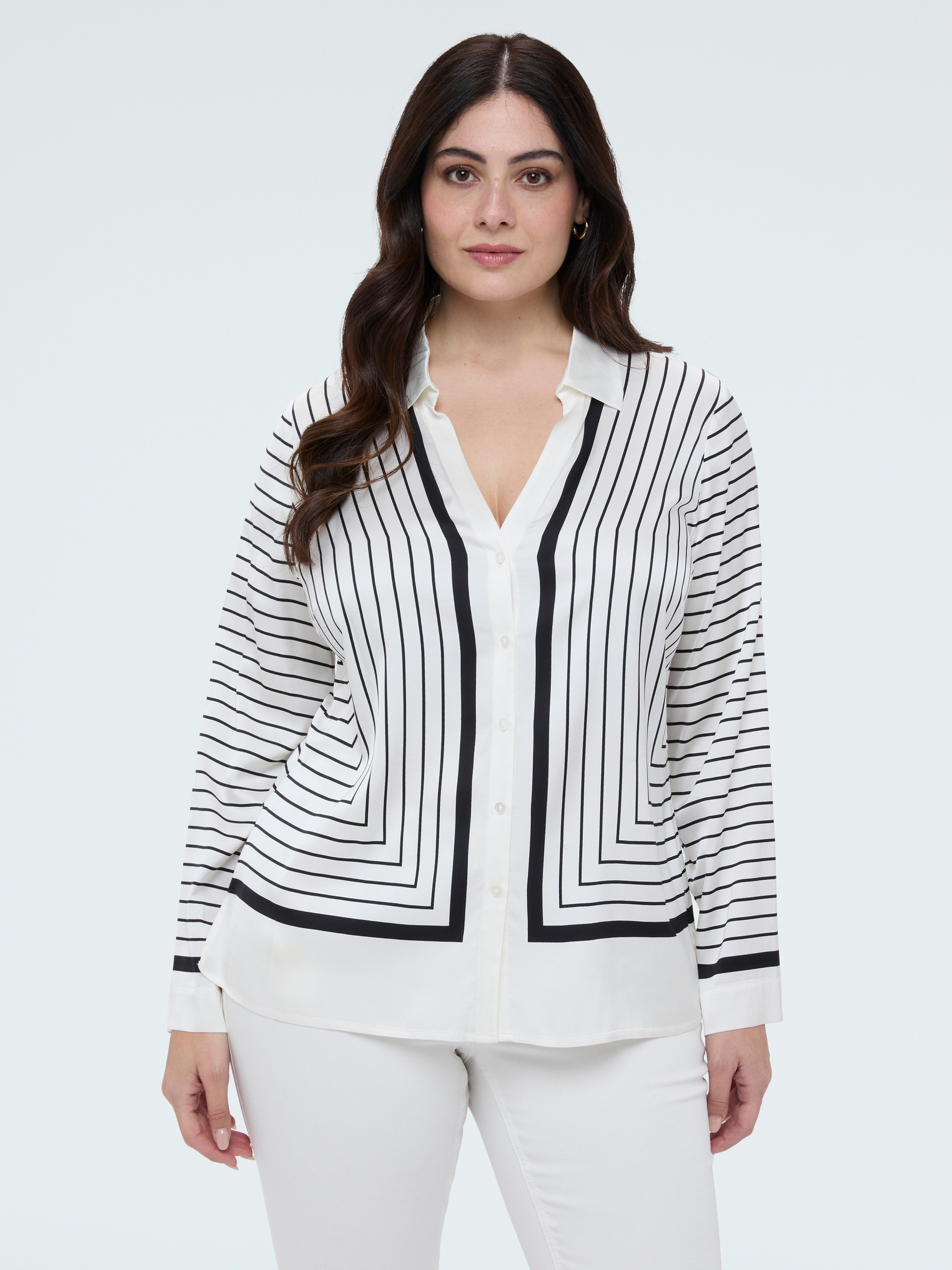 Chemise à rayures avec col en V, FIORELLA RUBINO