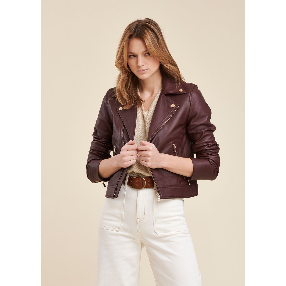 Blouson cuir violet La Redoute