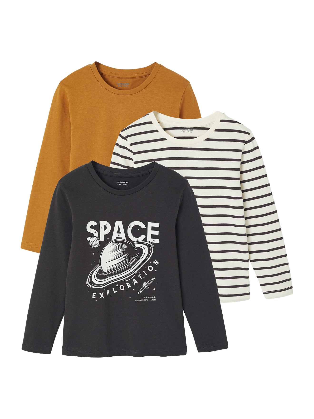 Lot de 3 T-shirts manches longues, VERTBAUDET