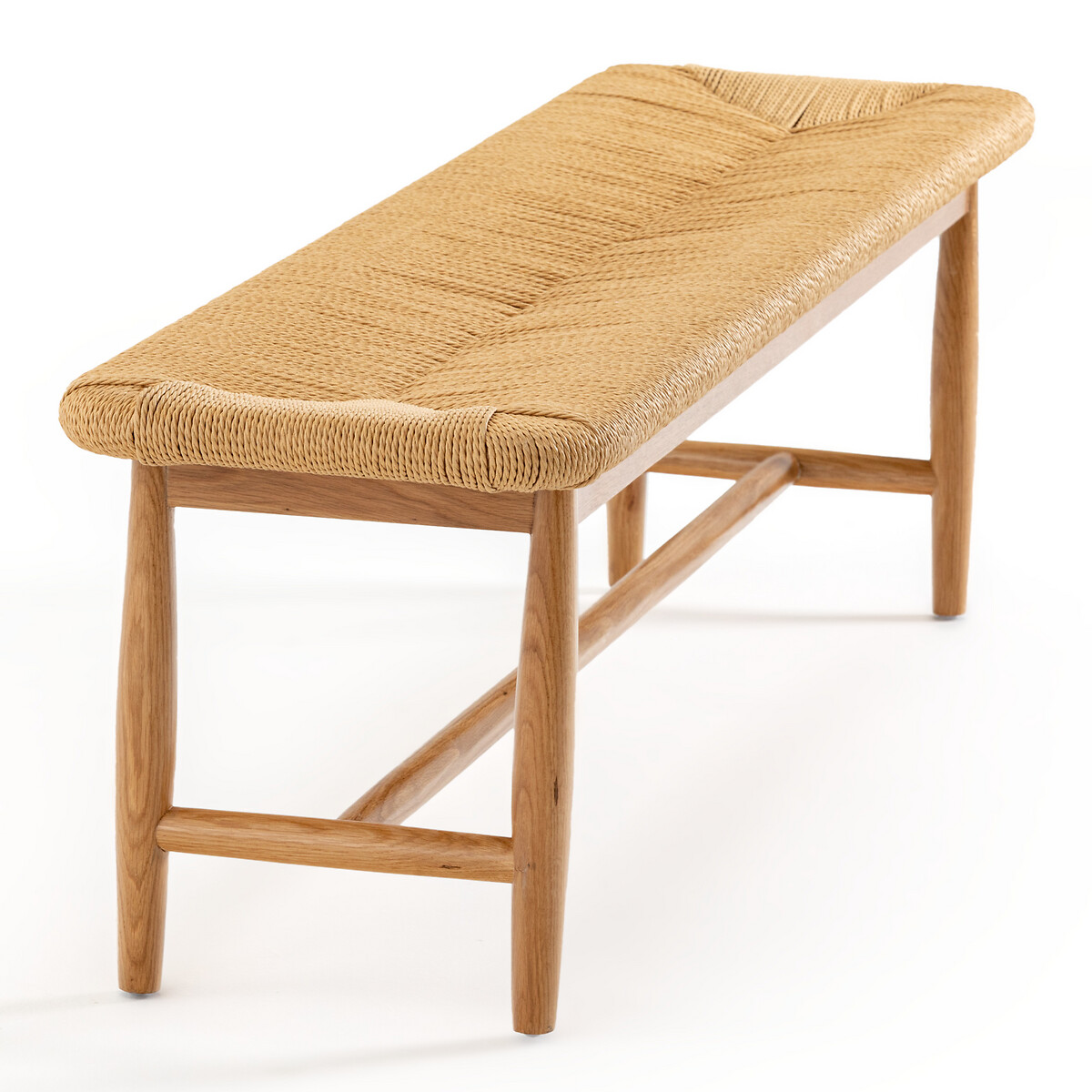 Product photograph of Andre Solid Oak Woven Cord Bench L160cm from La Redoute UK
