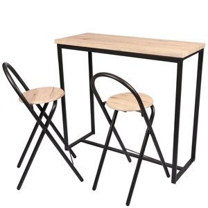 Table de bar murale + 2 chaises de bar bois et métal noir 100x40x90cm