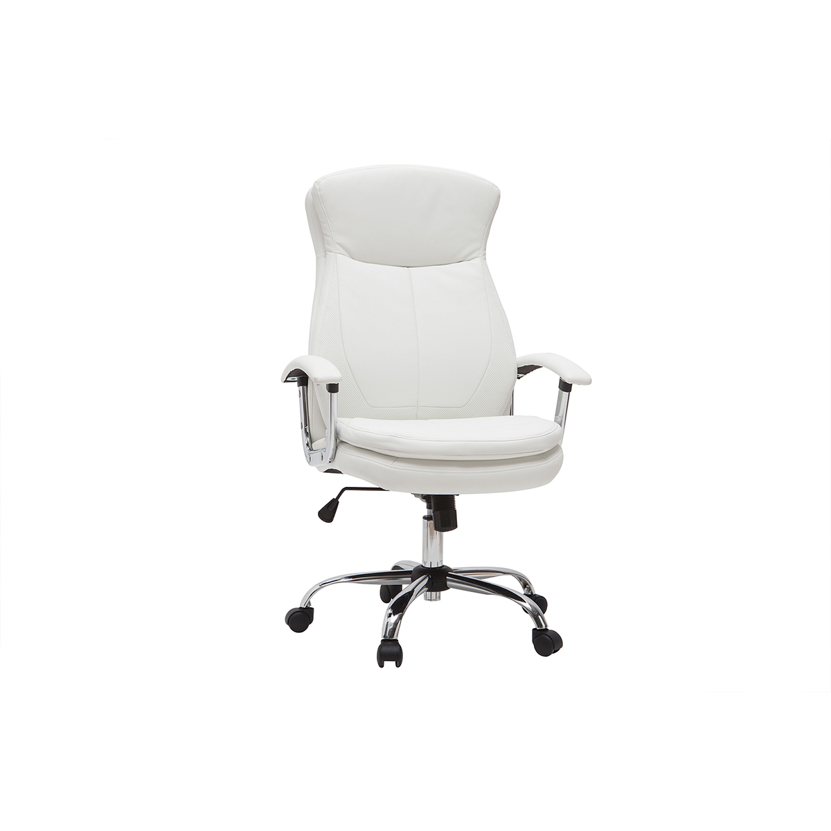 Fauteuil de bureau à roulettes design blanc et acier chromé WALL STREET, MILIBOO