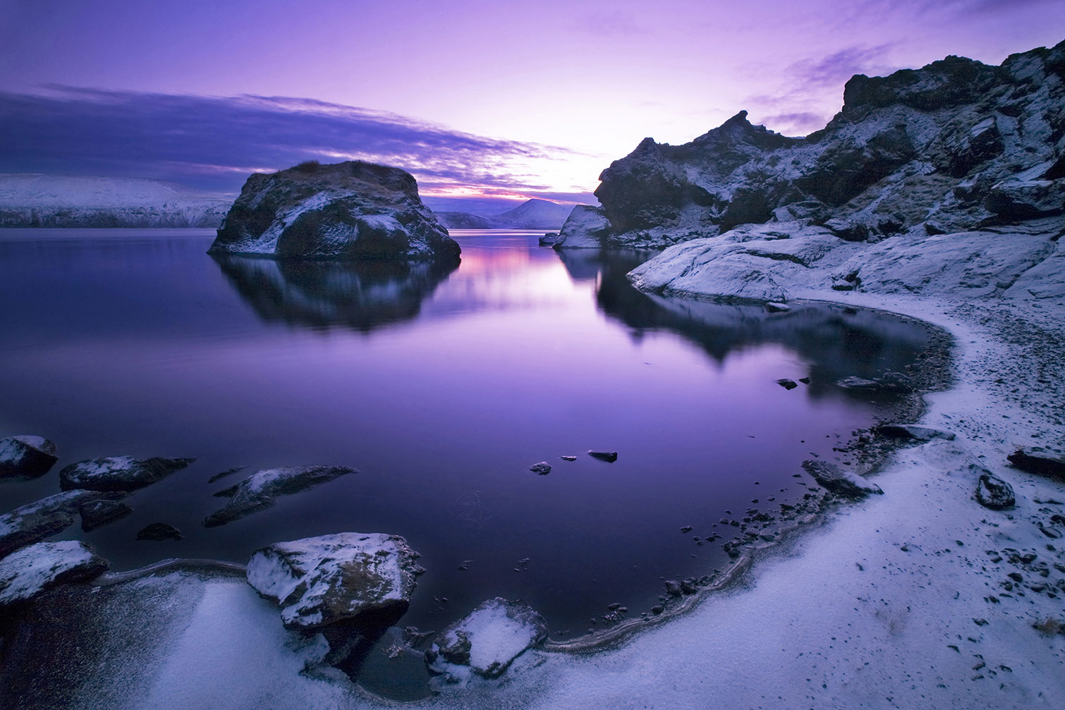 Tableau paysage d'hiver crepuscule sur glace, HEXOA