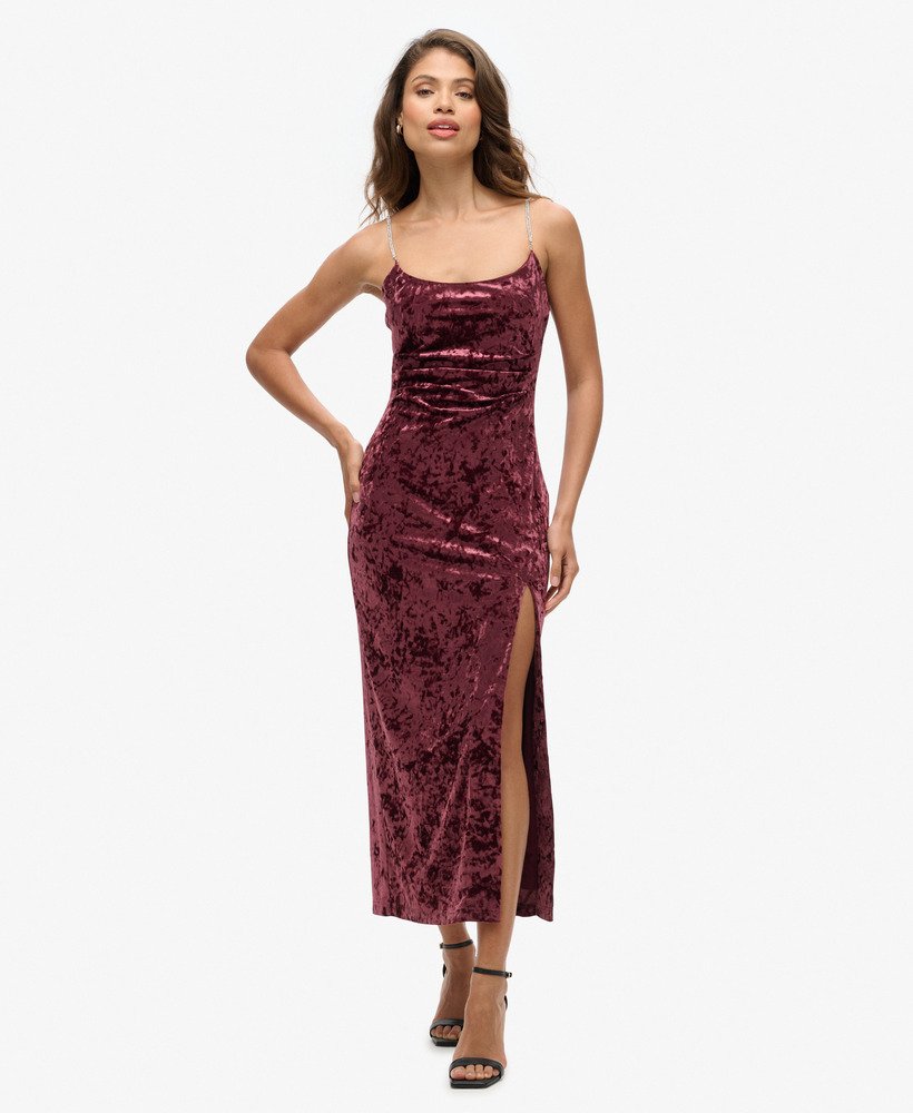 Robe longue en velours à strass, SUPERDRY