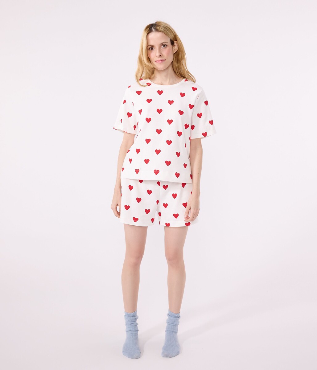 Pyjashort en coton imprimé cœur, PETIT BATEAU
