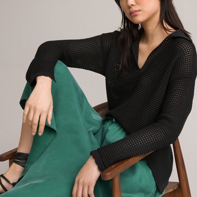 Recycled Polo Jumper in Openwork Knit LA REDOUTE COLLECTIONS