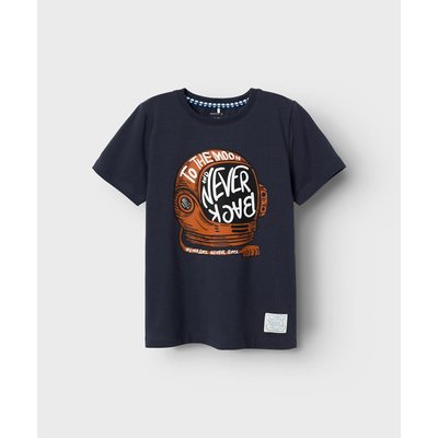 Slogan Print Cotton T-Shirt with Short Sleeves NAME IT