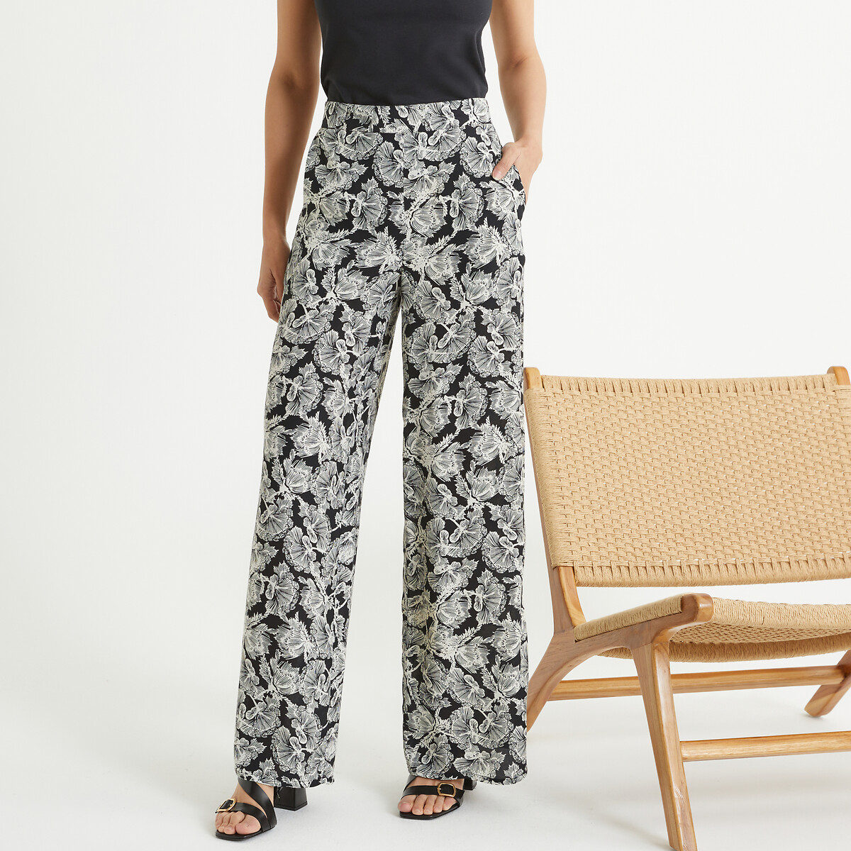 Image of Floral Wide Leg Trousers, Length 31.5"