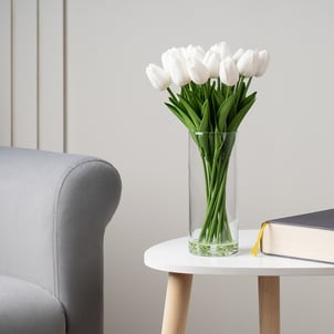 33cm Artificial White Tulips in Glass Vase SO'HOME