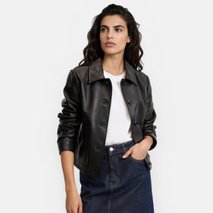 Kort leren vest met knoopsluiting, Signature ABELLE LA REDOUTE COLLECTIONS