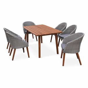 salon de jardin huesca design scandinave eucalyptus fsc et rsine tresse arrondie table - Table Jardin Chaise salon de jardin huesca design scandinave eucalyptus fsc et rsine tresse arrondie table - Table Jardin Chaise
