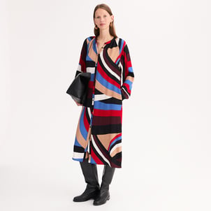 Vestido direito e comprido, estampado gráfico, ANNE WEYBURN
