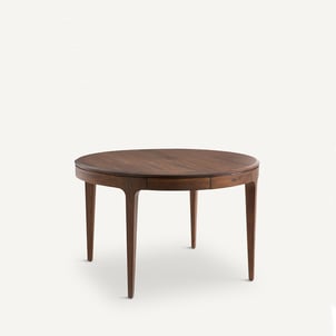 Table ronde extensible, en noyer et plaqué noyer, 4 à 8 couverts, SANARA AM.PM