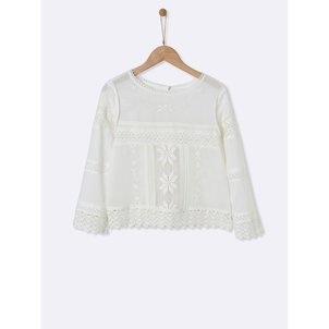 Chemisier crème broderies fleuries bleues - MELANCOLIA VINTAGE