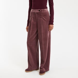 Wijde broek met plooien, hoge taille van ribfluweel LA REDOUTE COLLECTIONS