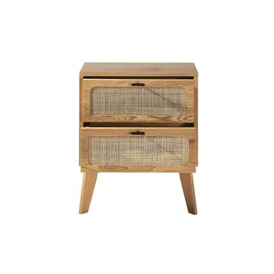 Chevet 2 Tiroirs décor bois avec Façades en Rotin L45 cm - ALIA CALICOSY