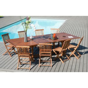 Salon de jardin table d'extérieur extensible rectangle 200/300x120cm 8 chaises pliantes en bois de teck huilé MACAO PIER IMPORT