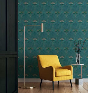 Papier peint art déco bleu paon HEXOA