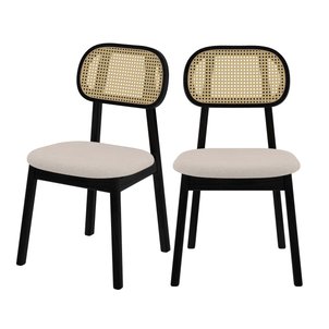 Lot de 2 chaises en bois, tissu et rotin synthétique - MARIA MAISON PAVANE