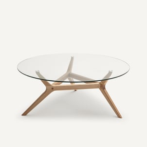Table basse, verre trempé et chêne, diamètre 90 cm, MARICIELO AM.PM