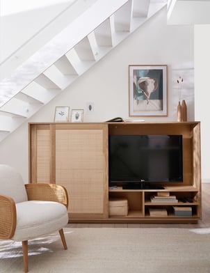 Palano TV Unit in Oak and Veneer with Cane Doors LA REDOUTE INTERIEURS