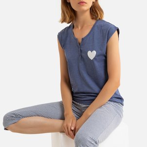 Pijama em malha com calças curtas às riscas LA REDOUTE COLLECTIONS image