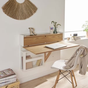 Bureau mural suspendu et rabattable frêne U-LINE MOB IN
