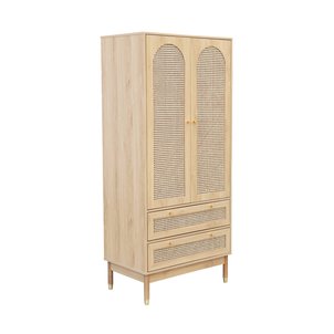 Dressing penderie décor bois et cannage 2 portes, 1 penderie et 2 tiroirs JUDITH SWEEEK