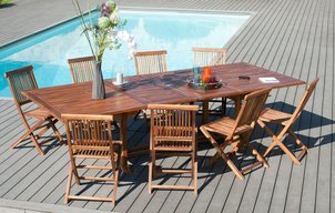 Salon de jardin table d'extérieur extensible rectangle 200/300x120cm 8 chaises pliantes en bois de teck huilé MACAO PIER IMPORT