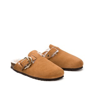 Mules sabots fourrées en cuir suédé LA REDOUTE COLLECTIONS