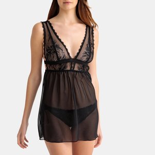 Camisa de dormir em renda e crepe LA REDOUTE COLLECTIONS image