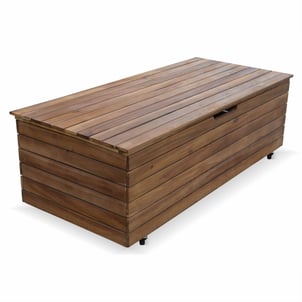 Coffre de jardin bois d'acacia 130L avec vérins et roulettes SARAGOSSE SWEEEK